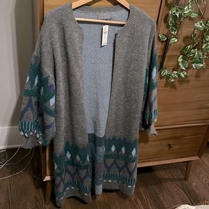 Anthropologie Long Cardigan Sweater with Cute Print
